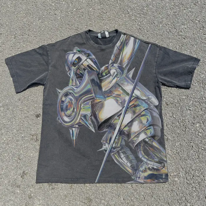 Silver Chariot t-shirt sweat Anime lavé noir t-shirt Street Wear Cool Halloween Costume