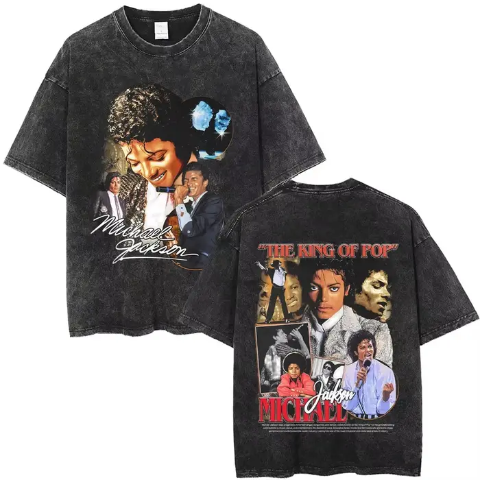 T-shirts vintage délavés Michael Jackson le roi de la pop pour hommes et femmes, t-shirt décontracté