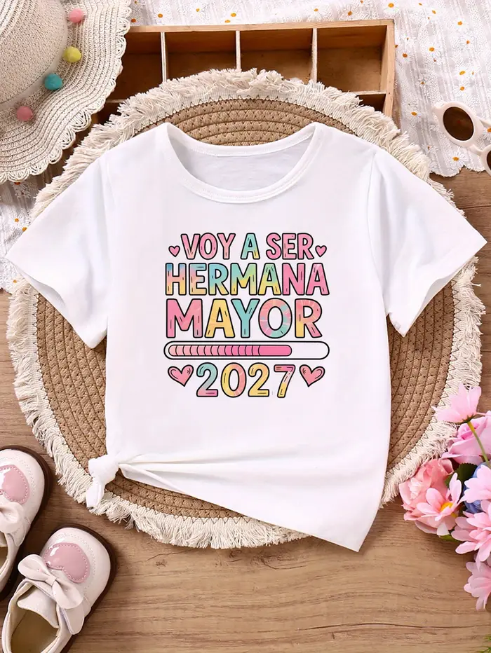T-shirt imprimé Tie-Dye pour filles, « Je vais être une grande sœur », 2027, T-shirt d'annonce de gr