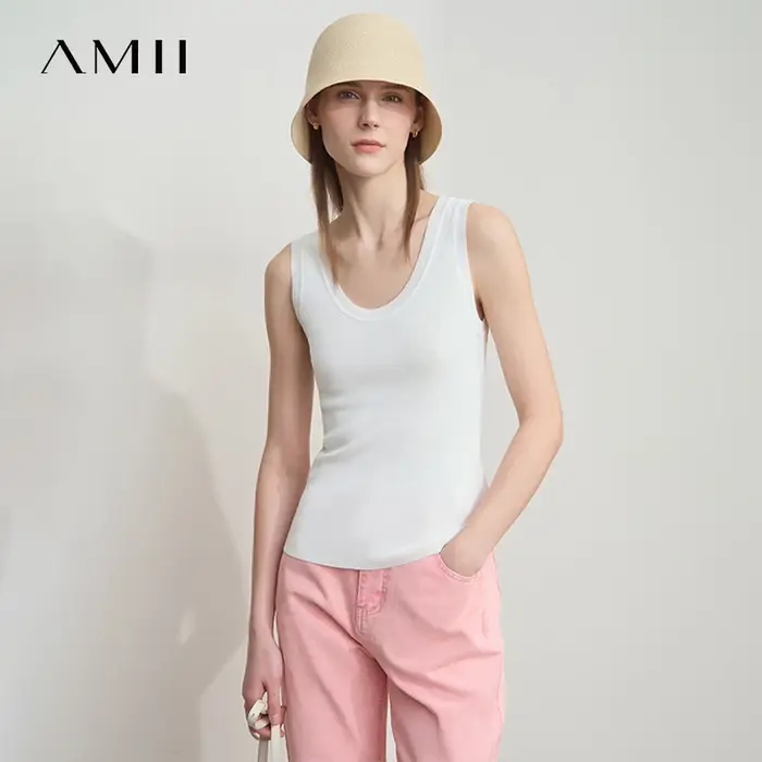 AMII minimaliste été nouveau Camisole femmes 2025 solide col en U sans manches décontracté hauts femme mode bureau dame vêtements 12542214
