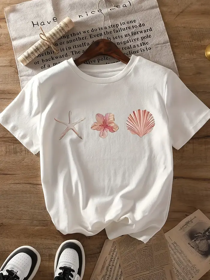 T-Shirts à manches courtes pour femmes, Vintage, motif de vie Marine, col rond, hauts tendance, vête