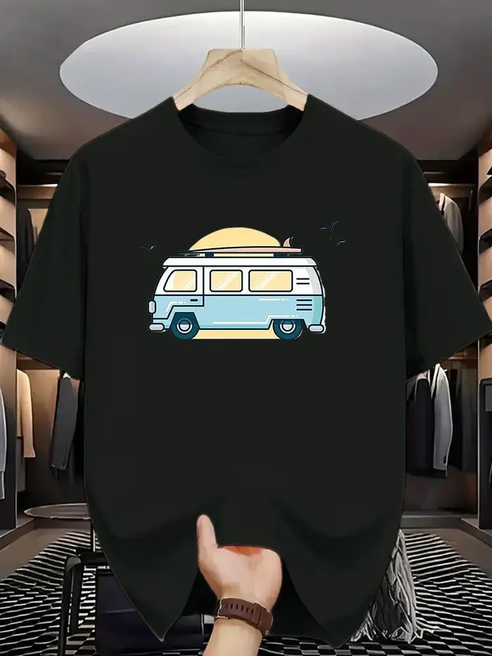 T-shirt vintage pour hommes, style surf et camping-car – T-shirt d'été léger et respirant, haut déco