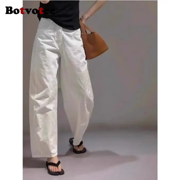 Botvotee pantalon blanc pour femmes Streetwear solide décontracté taille haute jambe large élégant femme