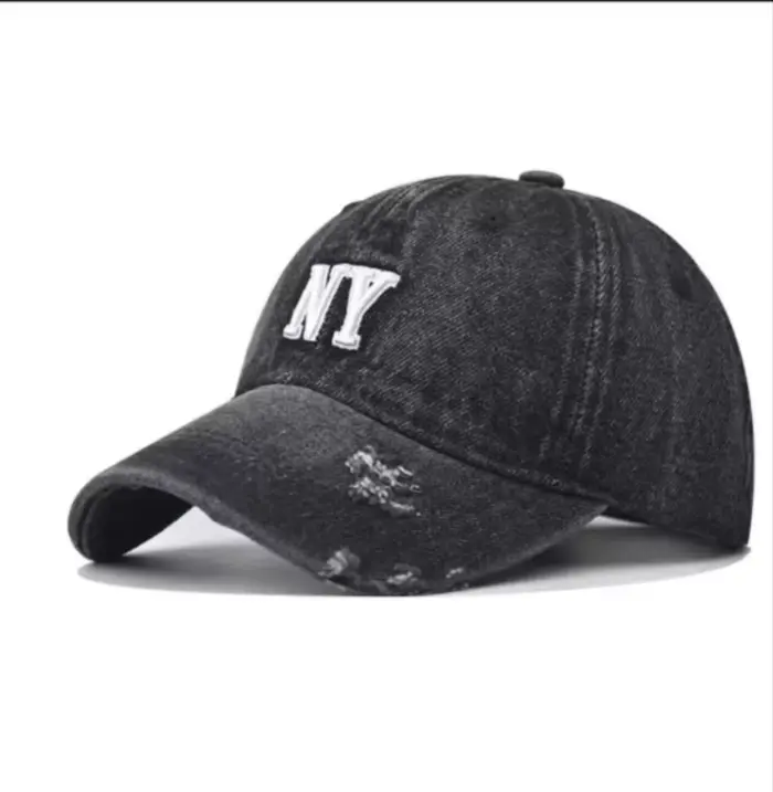 Casquette de baseball en denim vieilli brodée avec des lettres NY en 3D de style rétro, adaptée aux 