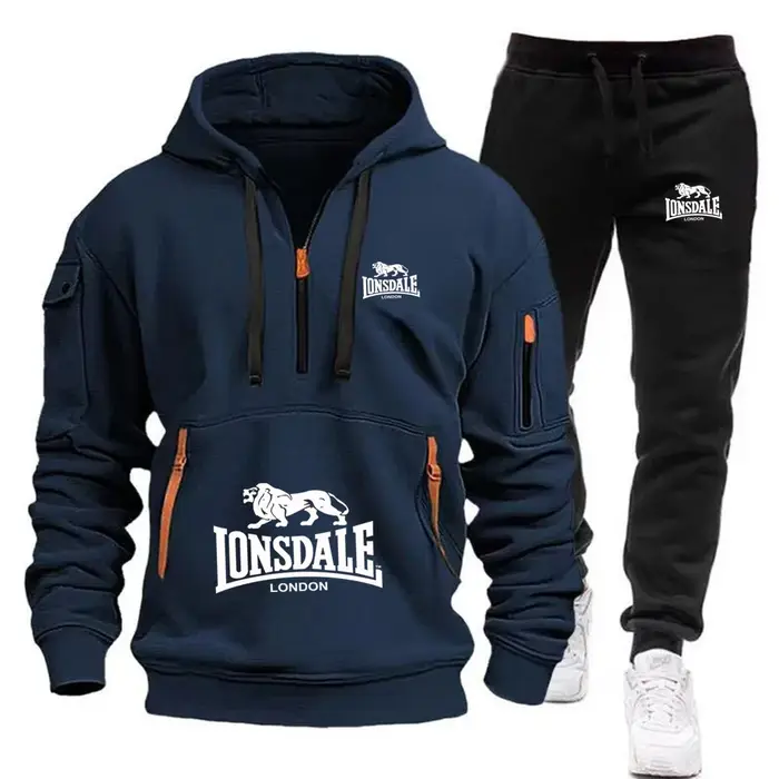 Nouvel ensemble de survêtement polaire LONSDALE automne-hiver 2026 pour homme : sweat à capuche avec poche kangourou et pantalon de sport deux pièces