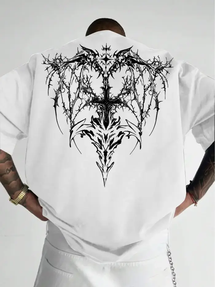 T-shirt pour homme en coton 100% avec imprimé graphique croix à épines gothiques, pour le streetwear