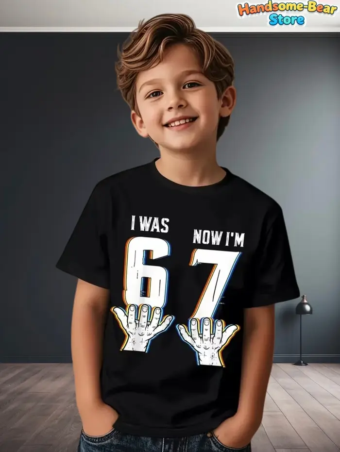 67 Meme T-Shirt pour enfants 6-7 ans cadeaux de fête d'anniversaire été à manches courtes t-shirts col rond graphique