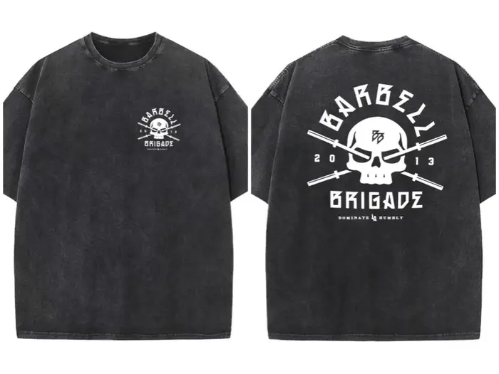 BARBELL-T-Shirt Décontracté à Manches Courtes pour Homme, 100% Coton, Style Vintage Délavé, Hip Hop,