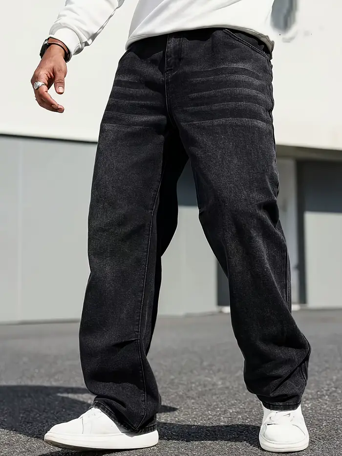 Jean classique à jambe droite pour hommes – Mélange de coton, denim bleu foncé, non extensible, vête