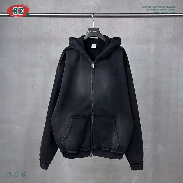 Sweat à capuche zippé pour hommes Y2k, Cardigan surdimensionné délavé en détresse, Plus peluche, tei
