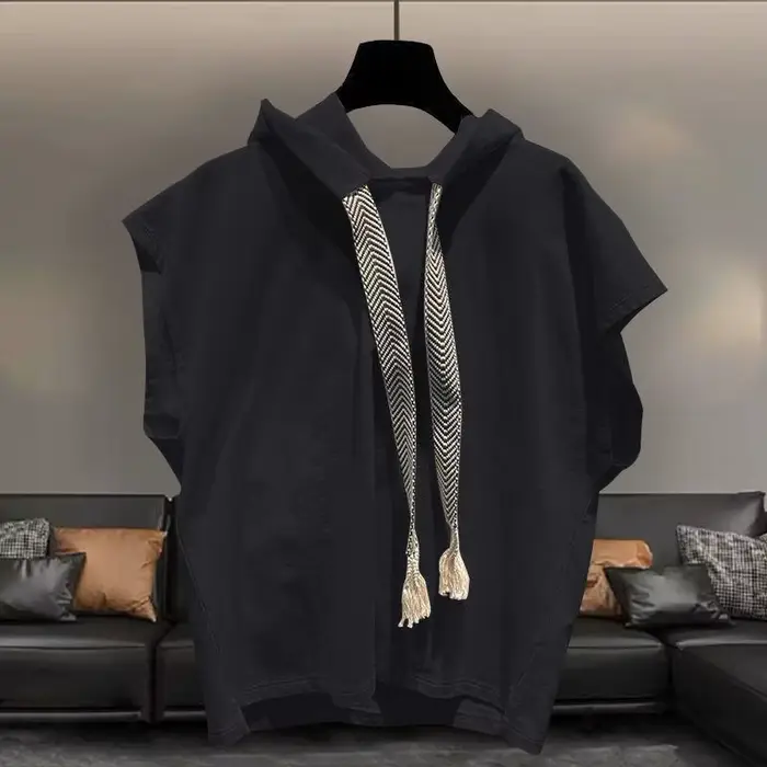 T-shirt sans manches à capuche pour hommes, grande taille, couleur unie, ample, assorti avec tout, h