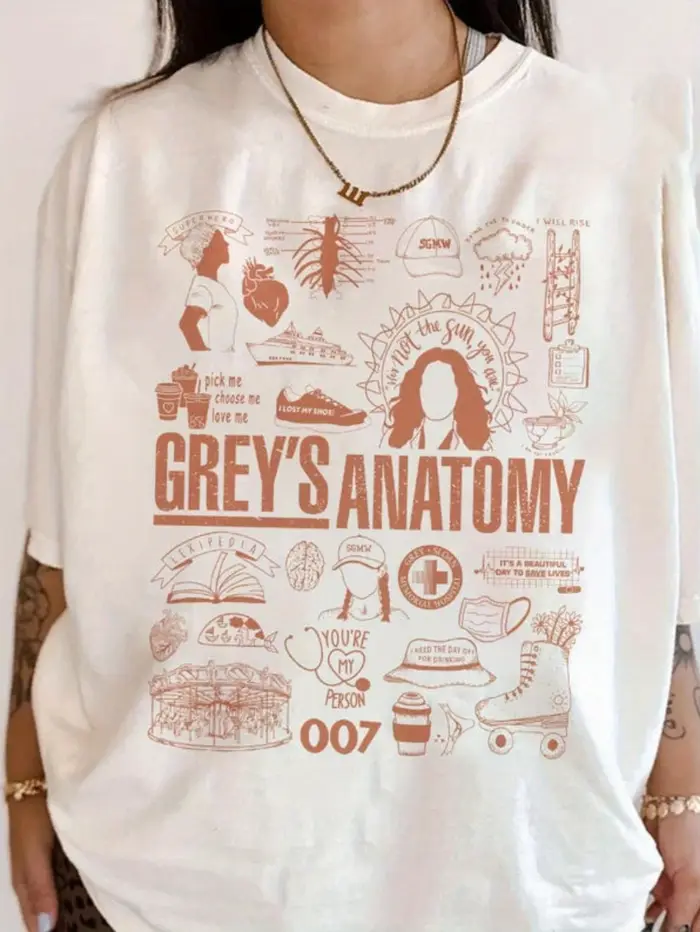 Nouveaux T-shirts inspirés de la série télévisée "Gray's Anatomy" avec symboles médicaux Meredith Gr