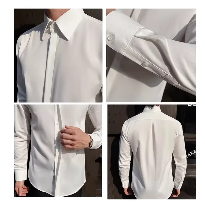 Chemise habillée blanche à manches longues pour hommes – Tissu mince et confortable. Idéal pour les événements formels et un usage quotidien. Design classique et moderne