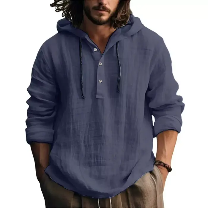 2025 nouveaux hommes blouse décontractée coton lin chemise hauts amples à manches longues t-shirt pr