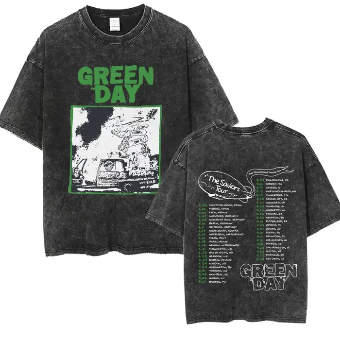 T-shirt Vintage Lavé Punk Band Green Day Cartoon Funny Merch Homme Femme Vêtements Rock Oversize T-s