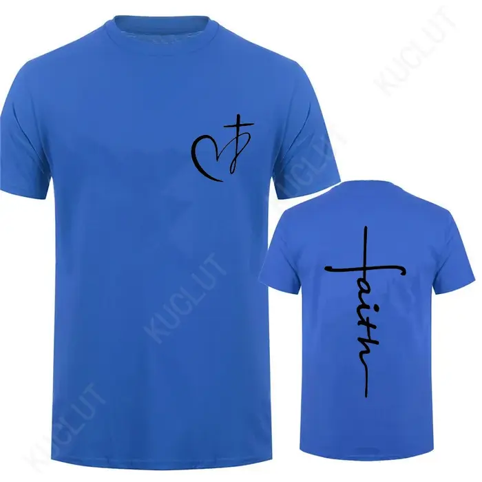 Coeur croix imprimé chrétien T-shirt pour hommes vêtements jésus foi