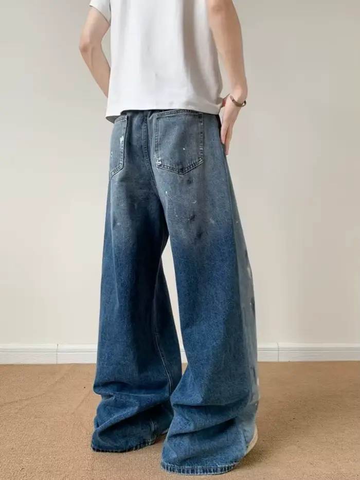 2025 Ropa Y2K Streetwear étoile imprimé délavé bleu Baggy jean pantalon pour hommes vêtements jambe large Vintage Denim