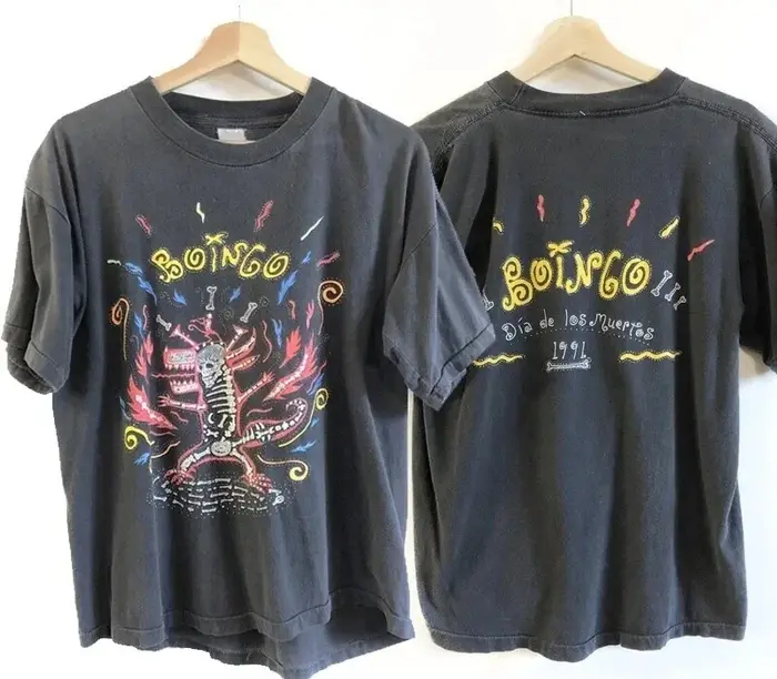 1991 Oingo Boingo Band 2 faces réimpression basique noir unisexe t-shirt réimpression