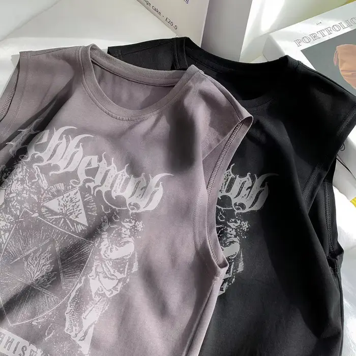 T-shirts rétro Hip-hop imprimés sans manches à col rond pour hommes et femmes