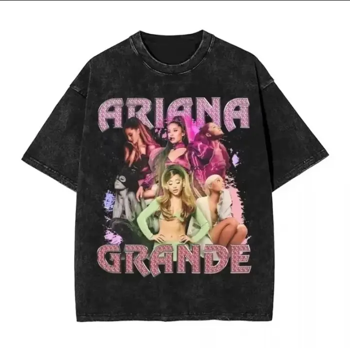 Ariana Grande T-shirt délavé rétro Streetwear manches courtes lavé surdimensionné haute qualité unis