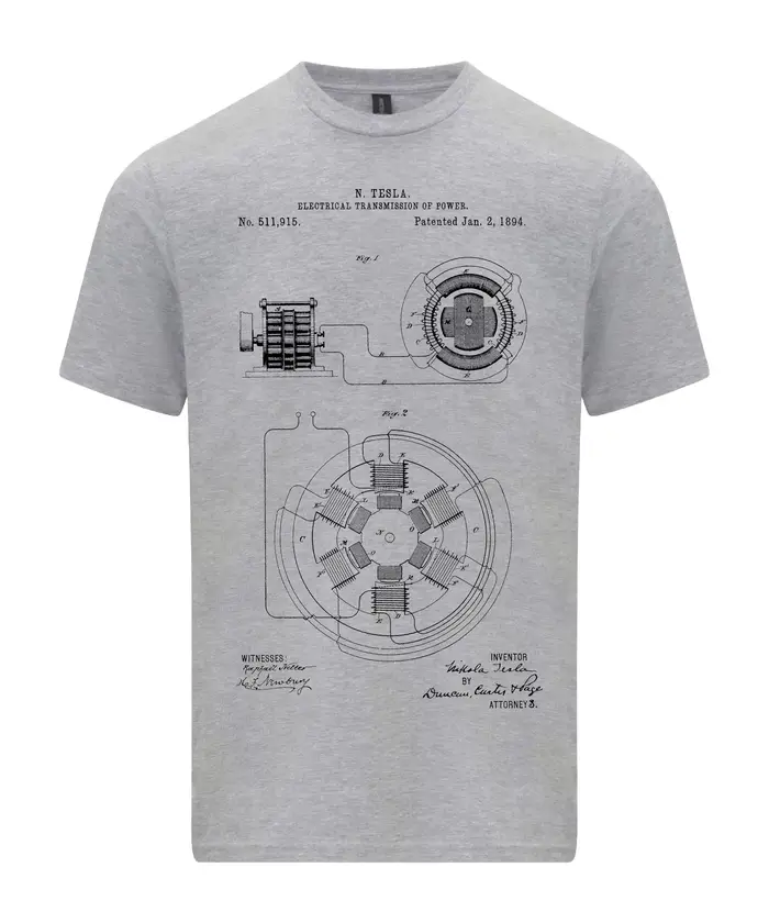 Nicola Tesla Transmission électrique brevet Art plan T-Shirt graphique t-shirts rétro Streetwear cou