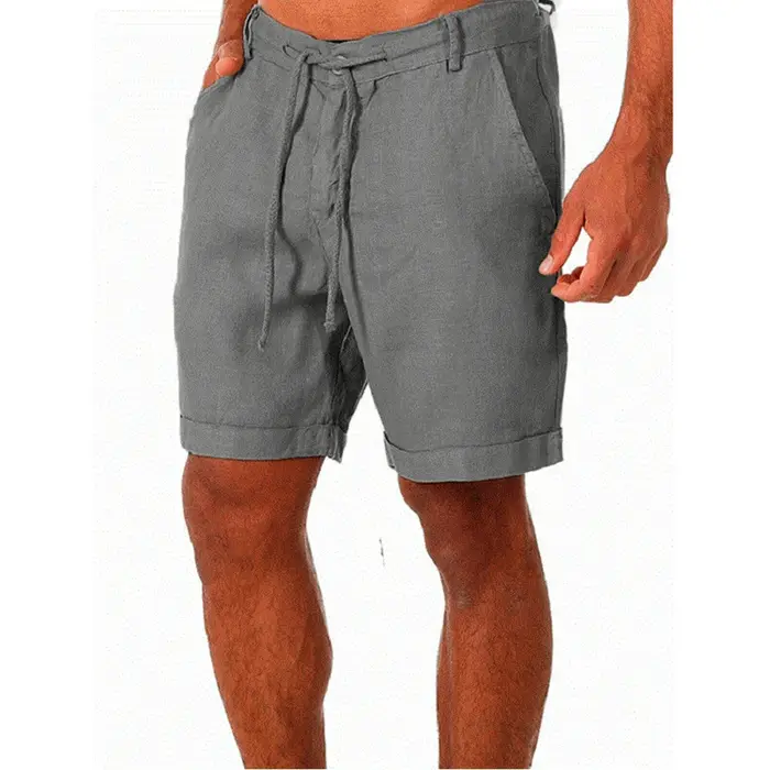 KB nouveaux hommes coton lin shorts pantalons mâle été respirant couleur unie lin pantalon Fitness S