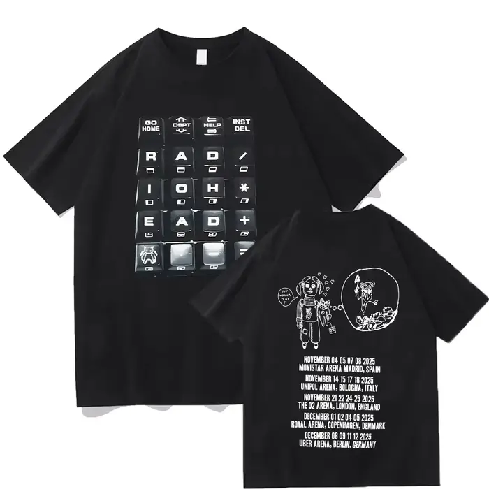 T-shirt Radiohead 2025 Black Tour, T-shirt de groupe rock tendance, T-shirt pour homme et femme, hau