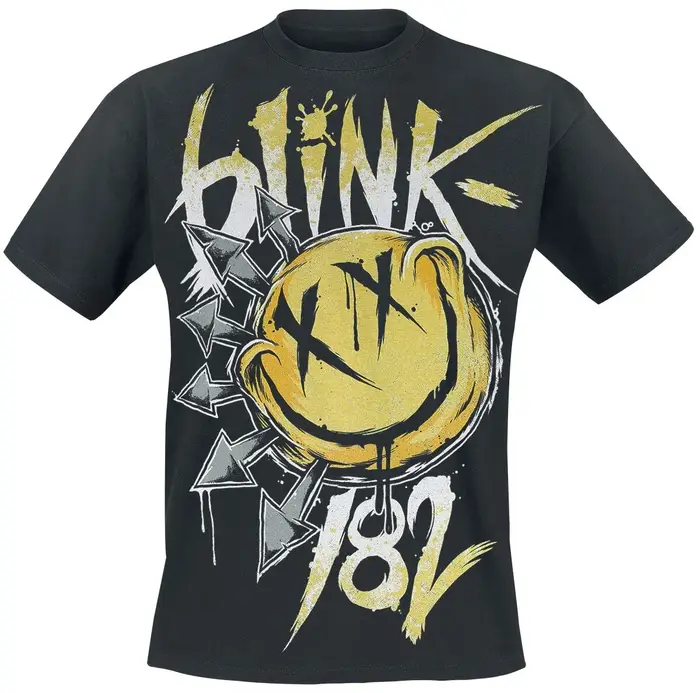 Blink-182 X Eyes Smiley 182 T-shirt en coton imprimé Pop Punk Streetwear unisexe col rond à manches 