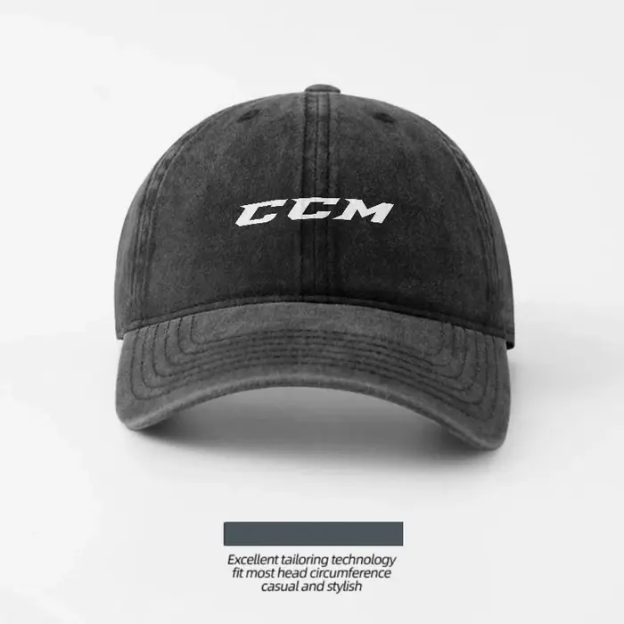 Casquette de baseball en toile délavée avec logo CCM, design respirant, ajustement réglable, style c