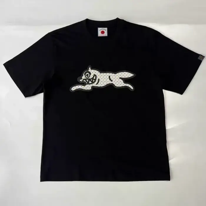 Photo réelle ICECREAM t-shirt bleu dessin animé chien volant imprimé à manches courtes rue américain