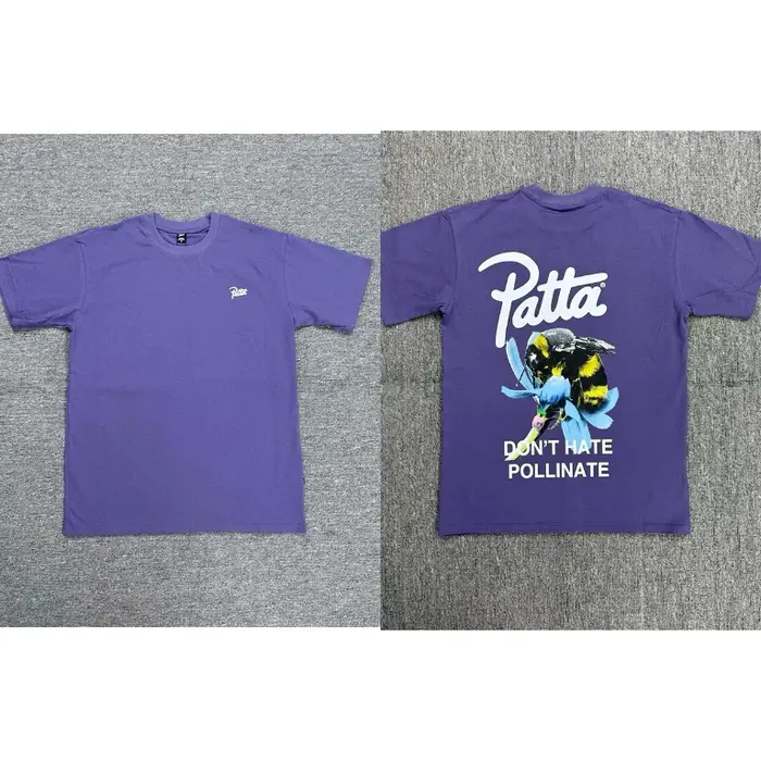 Nouveau T-shirt PATTA pour homme, motif abeille et fleur au dos, broderie sur la poitrine, violet, d