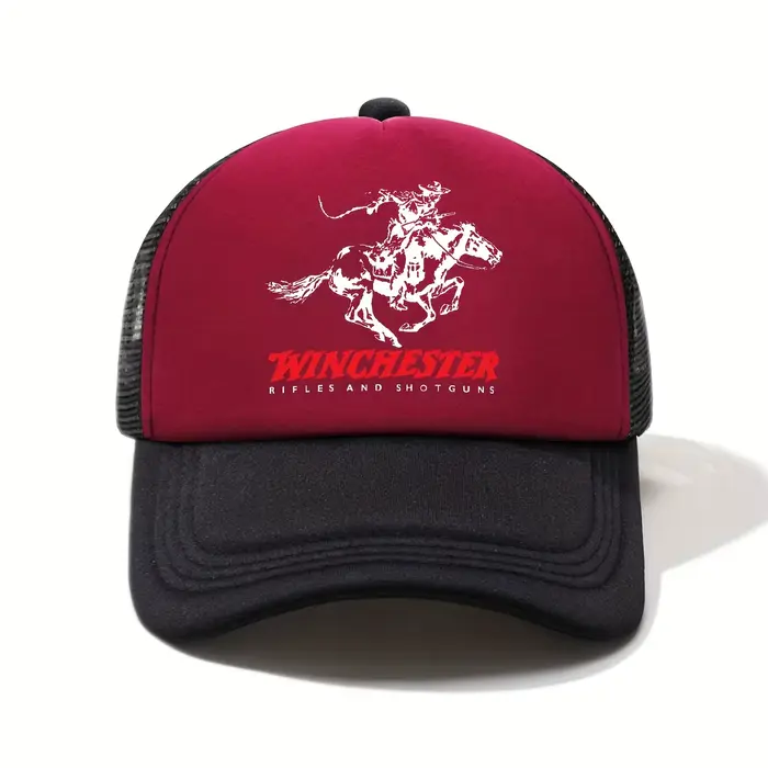 Casquette de baseball demi-maille imprimée Winchester – Chapeau de soleil d'extérieur unisexe de style vintage