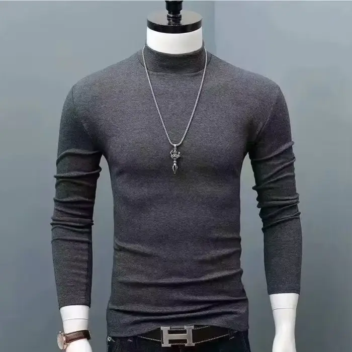 Sweat-shirt à col roulé pour hommes, anti-boulochage, tricoté de haute qualité, coupe cintrée, manch