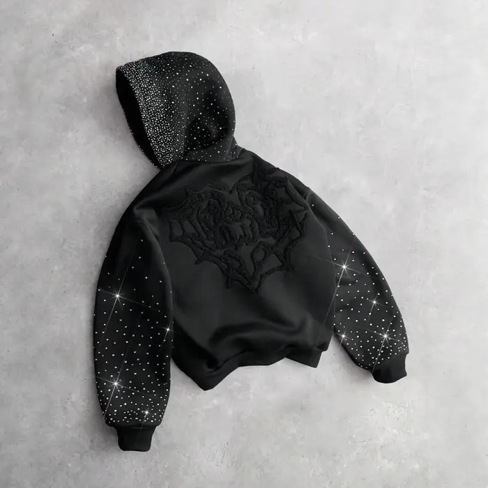 Pull tendance unisexe avec broderie d'amour, motif tridimensionnel et lettres imprimées en strass, s