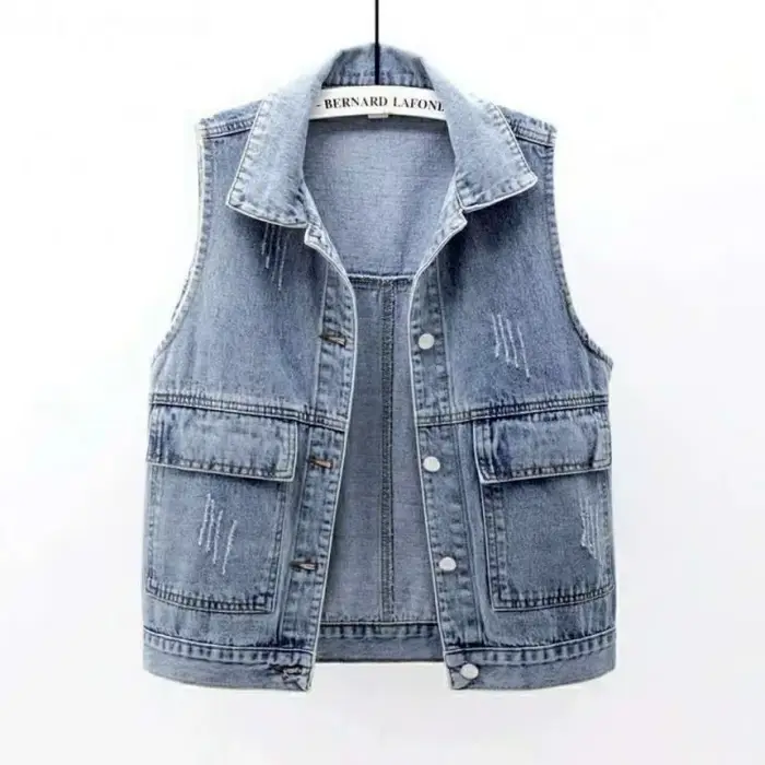 Manteau court en jean effiloché pour femme, veste en émail à boutonnage simple, vêtements à la mode,