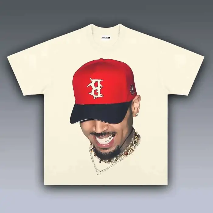 T-shirt graphique CHRIS BROWN à grand motif pour femmes et hommes