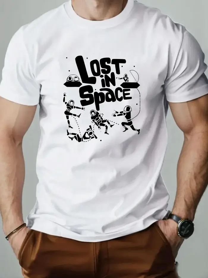 T-shirt homme en coton imprimé Lost in Space – Nouvelle collection 2025 – T-shirt décontracté d'été 