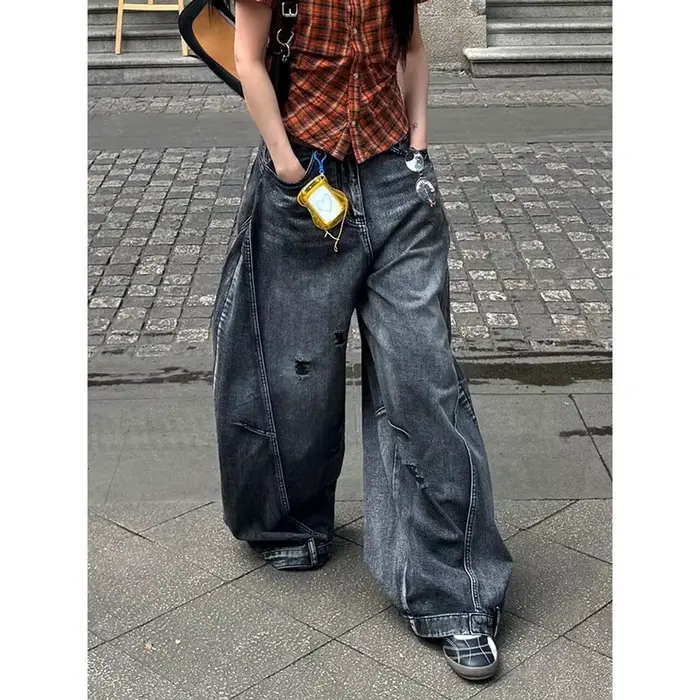 Jean noir femmes Vintage taille haute Cargo