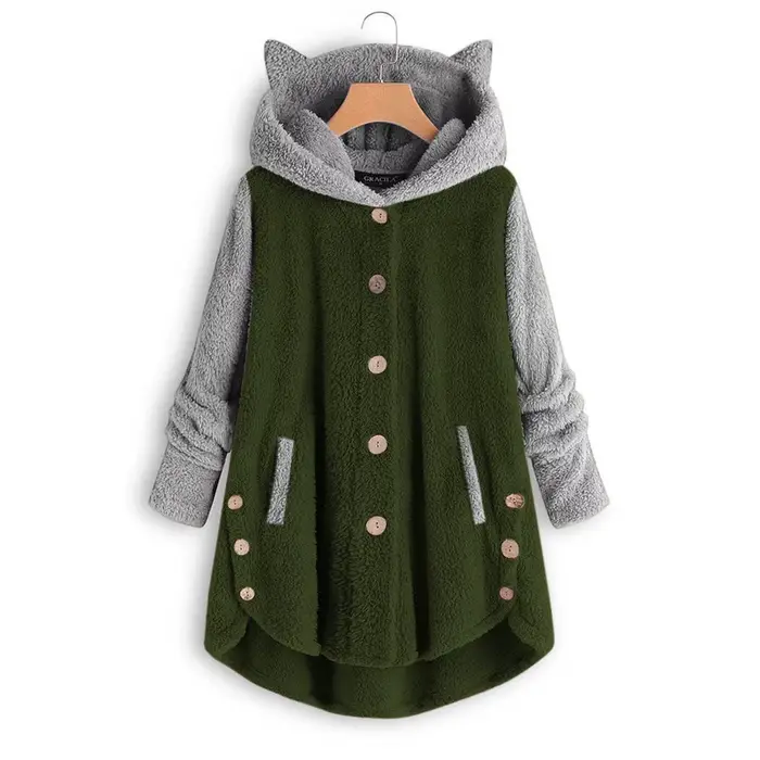 Manteau à Capuche Moelleux pour Femme, Sweat à Capuche en Peluche, Oreilles de Chat Kawaii, Manches 