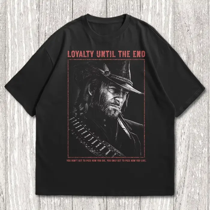 T-shirt vintage Arthur Morgan Loyalty Until The End avec portrait de cowboy, en coton doux, à manche