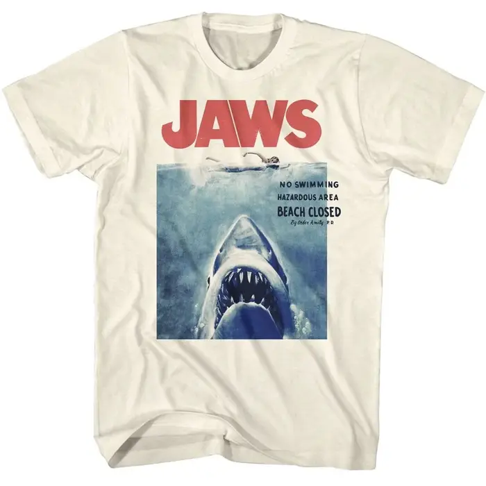 T-shirt Jaws No Swimming Natural, t-shirt d'été ample et respirant pour hommes et femmes