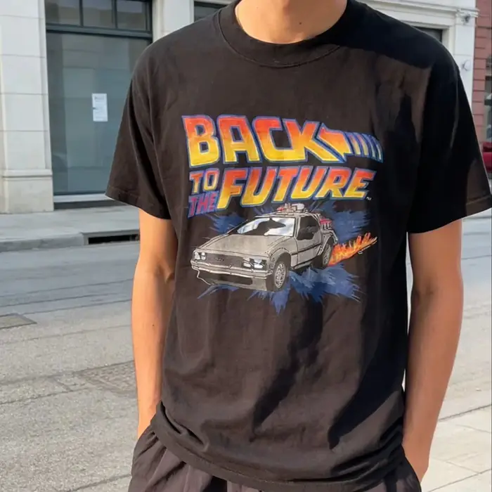 T-shirt rétro des années 90, retour vers le futur, noir, en pur coton, vêtements d'été pour hommes e
