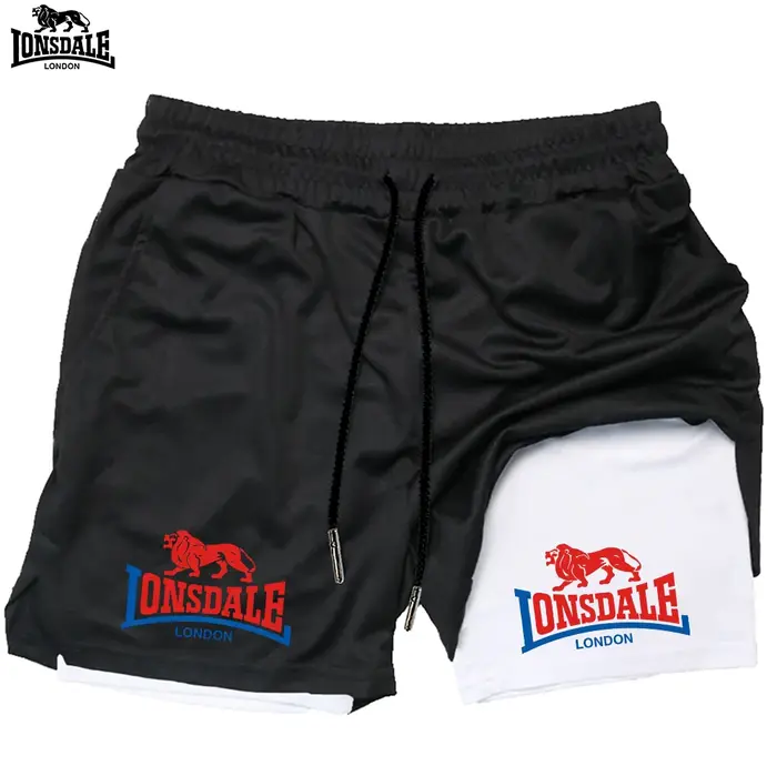 LONSDALE short de Fitness imprimé motif pour hommes Double couche 2 en 1 séchage rapide