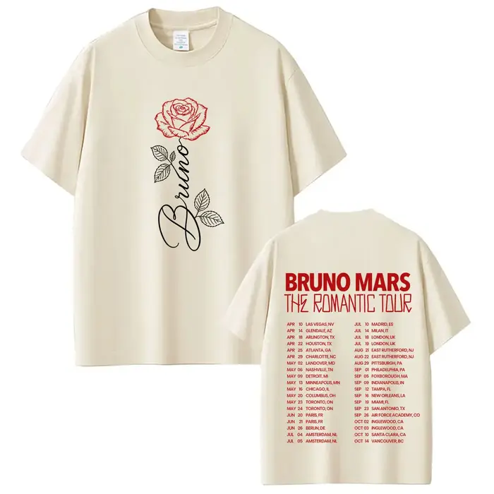 Bruno Mars The Romantic Tour 2026 T-shirt imprimé pour homme et femme