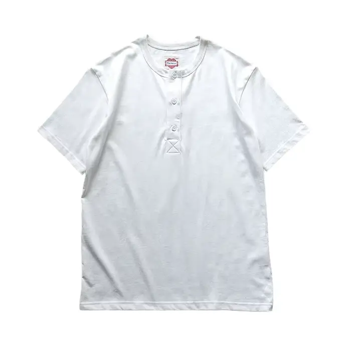 Amekaji élégant Vintage Americana Henley t-shirt-260gsm coton lavé chemise à manches courtes été en détresse Style décontracté