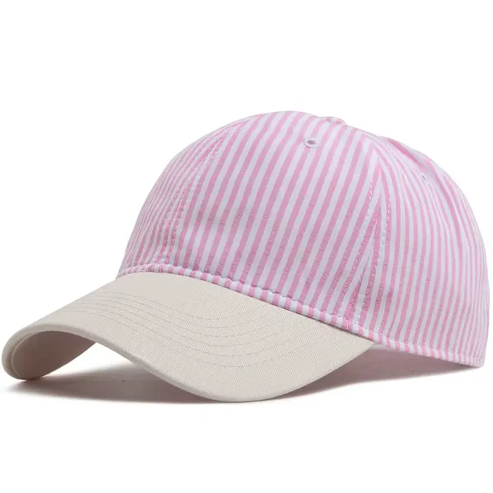 Casquette de baseball rayée unisexe beige vintage à visière souple, style décontracté, pour homme et