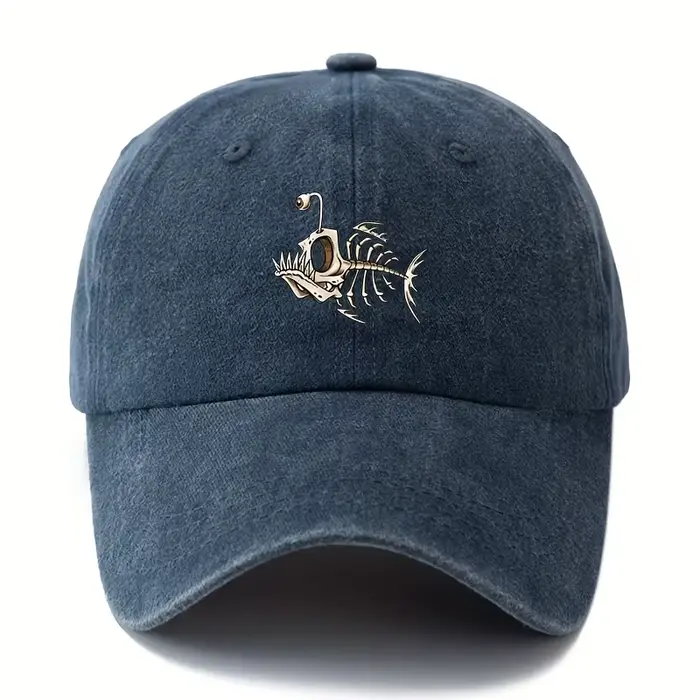 Casquette de baseball imprimée en arête de poisson, classique rétro à bord incurvé, adaptée aux voya