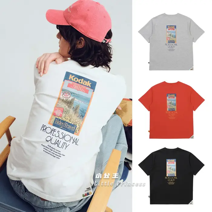 T-shirt d'été polyvalent pour hommes, 100% coton, imprimé sur film de marque Kodak, haut décontracté