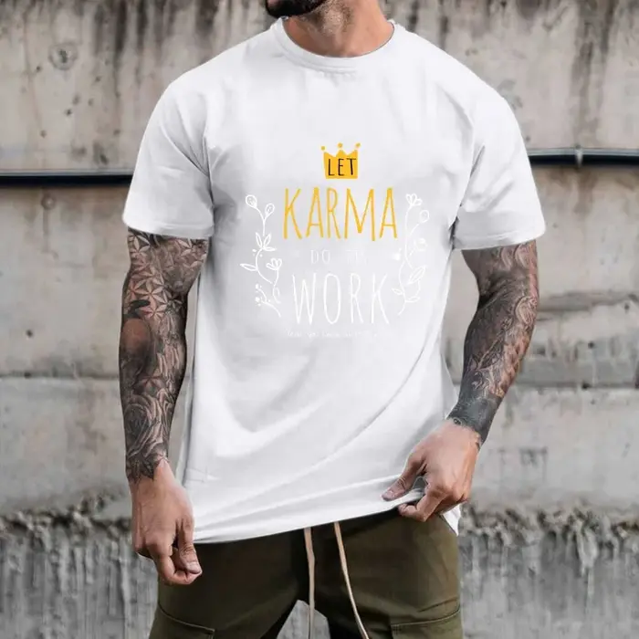 Patch thermocollant à encre blanche avec texte tendance et amusant 'LET KARMA DO ITS WORK'