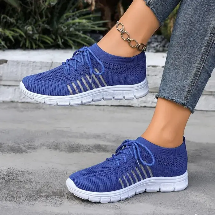 Baskets pour femmes à bout rond, à enfiler, avec empeigne texturée effet tressé, à lacets, chaussures plates décontractées avec détail rayé latéral pour le quotidien